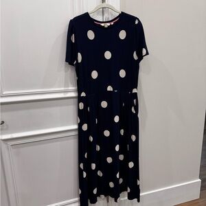 Boden Navy and Cream Lucinda Polka Dot Midi Dress. Size US 12R